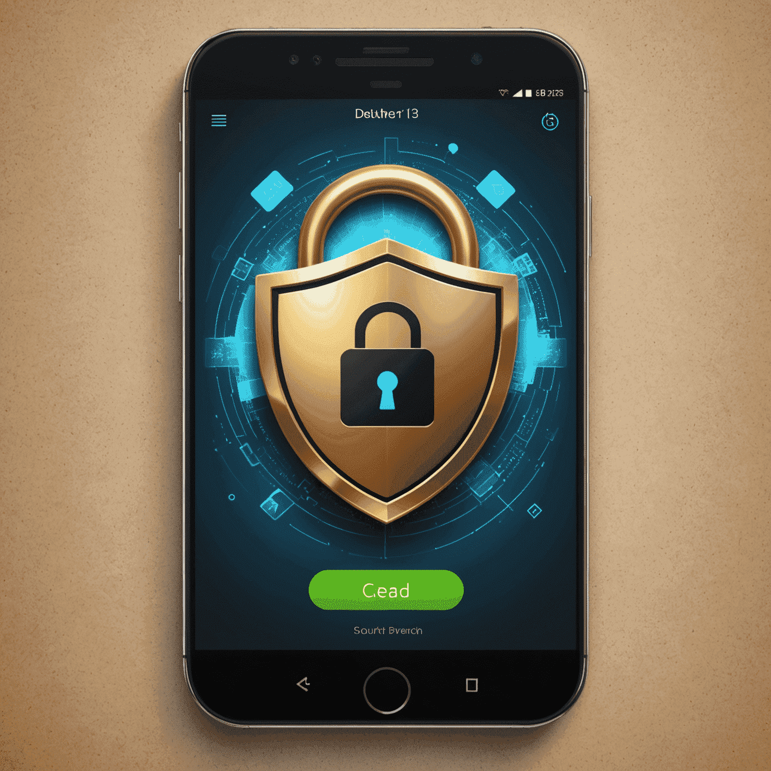 A secure mobile payment interface showcasing Dur's app with a prominent lock icon and shield symbol, representing robust security measures