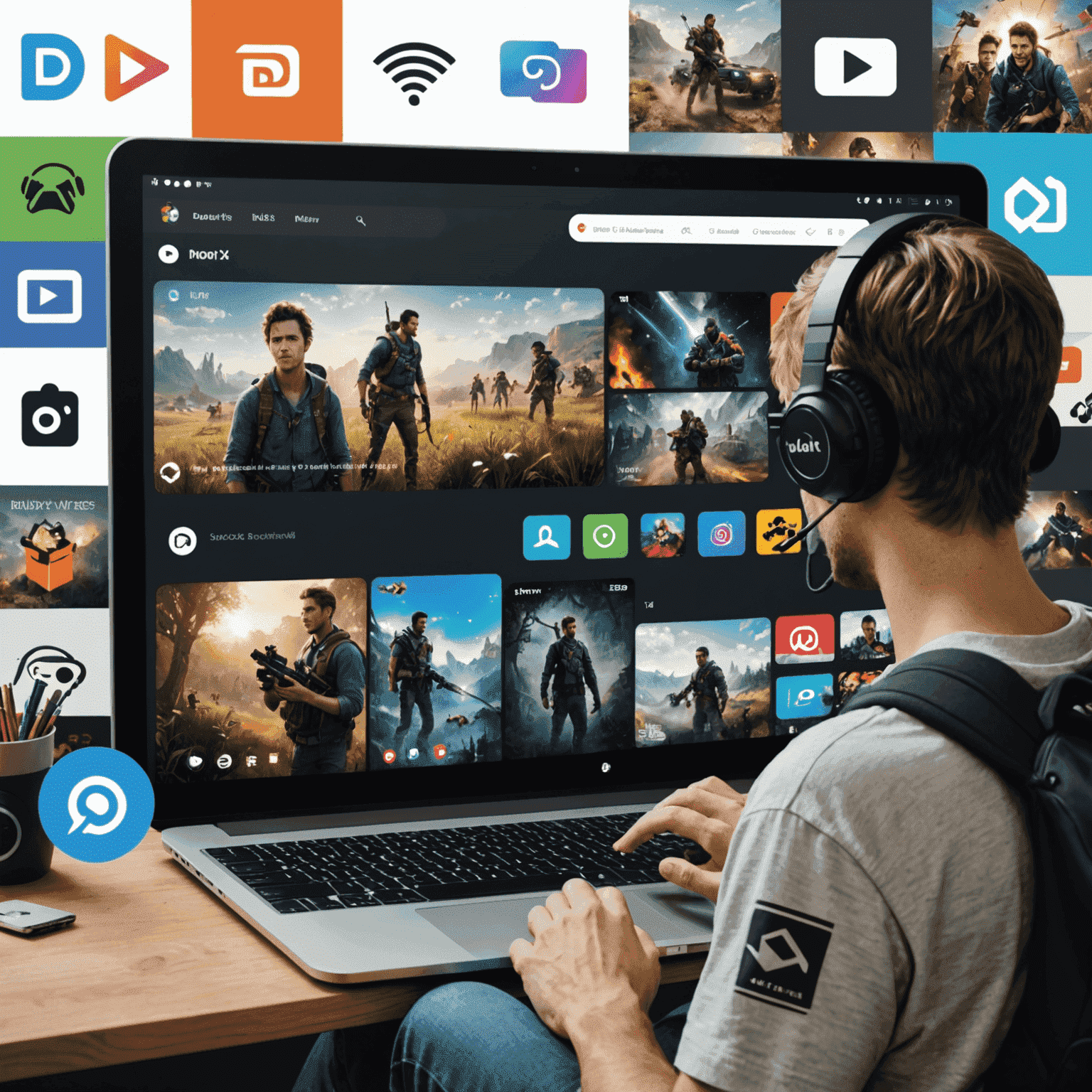 A collage showcasing various activities enabled by Dur data bundles: a person video calling, another streaming a movie, someone browsing social media on a tablet, and a gamer playing on their phone. The image is overlaid with Dur's logo and data package icons.