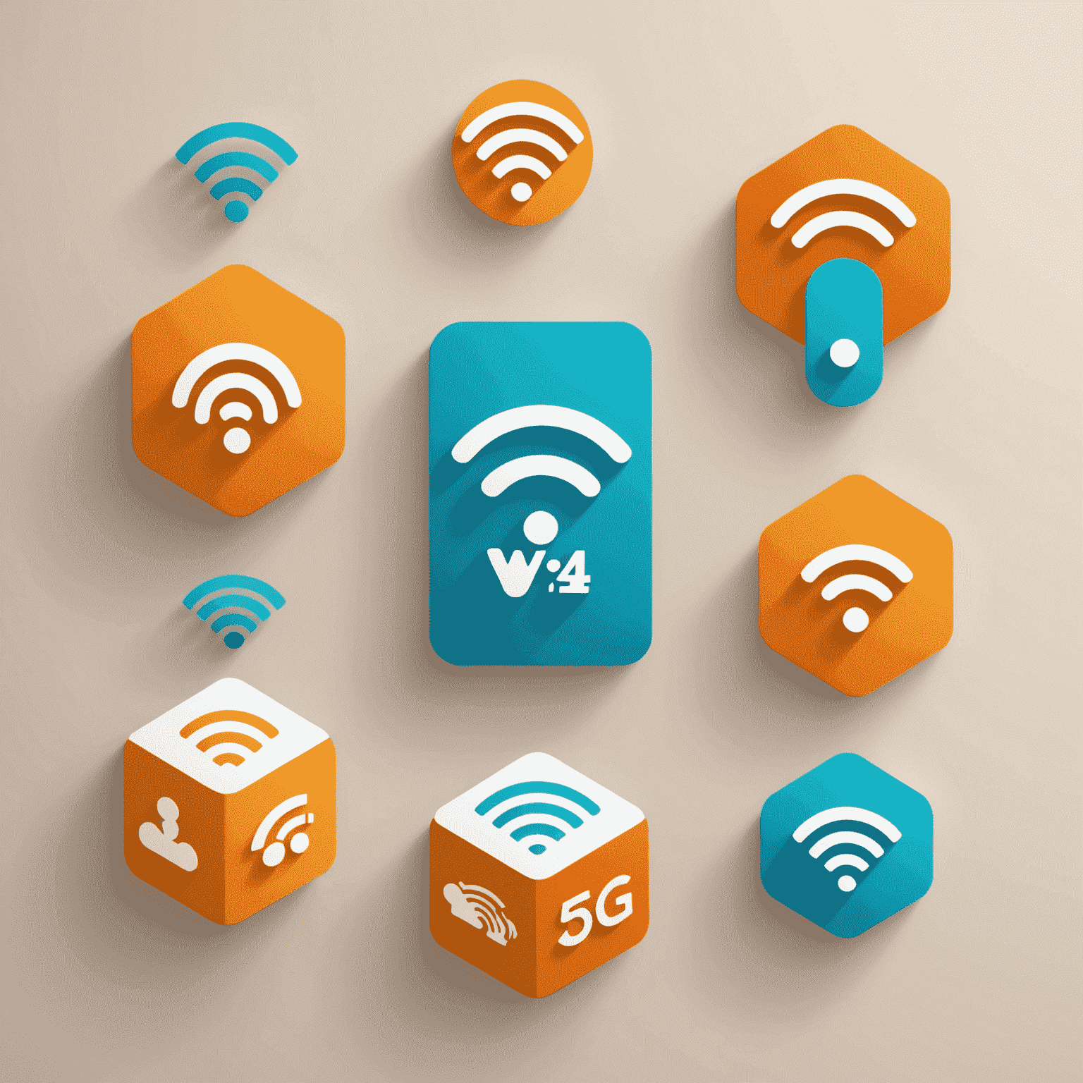 Visual representation of data packages with icons of Wi-Fi, 4G, and 5G symbols